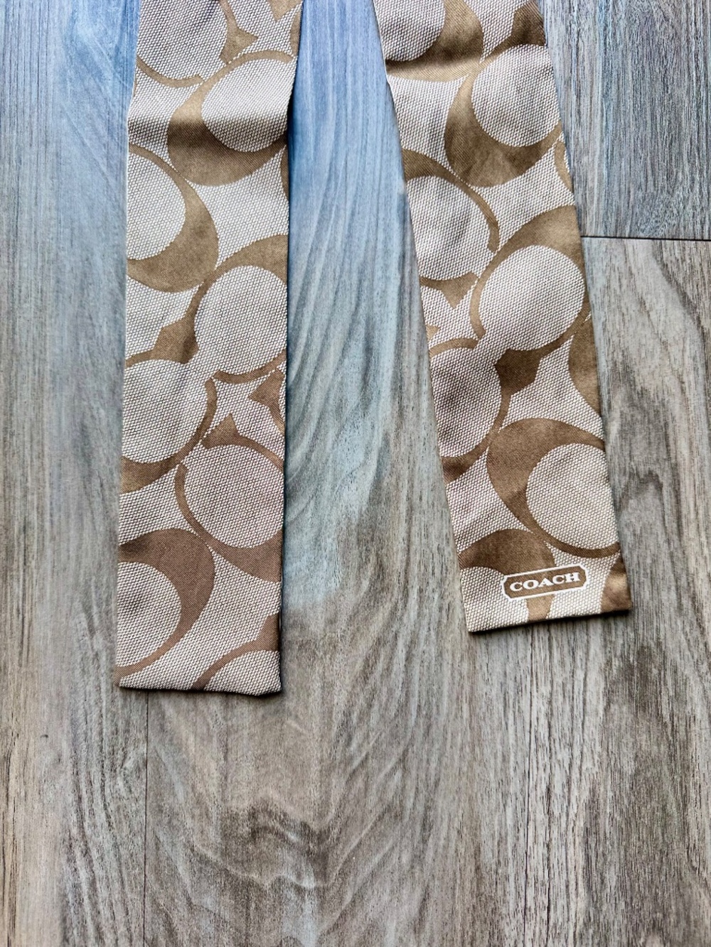 Coach Silk Twilly Skinny Scarf Monogram Neutral Hair Bag - Picture 4 of 10